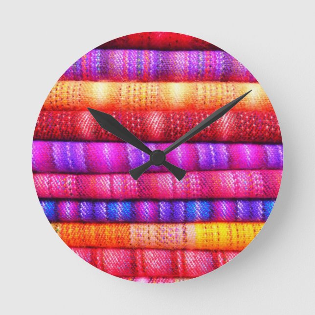 Colorful Fabric Pile Striped Round Clock (Front)