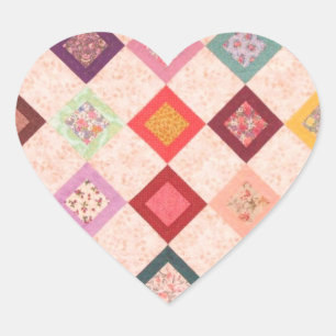 Colorful Fabrics Pattern Heart Sticker