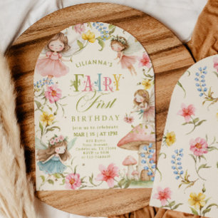 Colorful Fairy First Birthday Enchanted garden Invitation