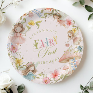 Colorful Fairy First Birthday Enchanted garden Paper Plate