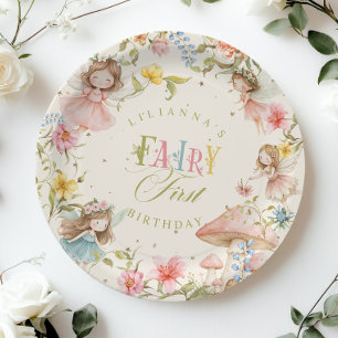 Colorful Fairy First Birthday Enchanted garden Paper Plate