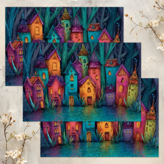 COLORFUL FAIRY VILLAGE DECOUPAGE TISSUE PAPER (COLORFUL FAIRY VILLAGE DECOUPAGE TISSUE PAPER)