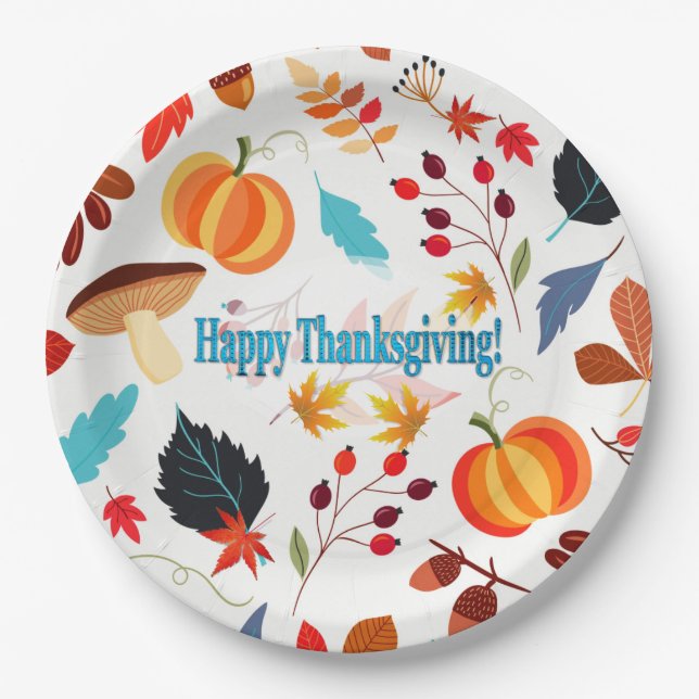 Colorful Fall Design Happy Thanksgiving Paper Plate (Front)