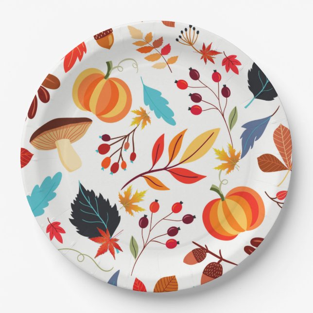 Colorful Fall Design Paper Plate (Front)