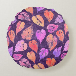 Colorful Fall Leaves On Purple Pattern Round Cushion