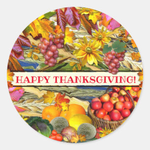 Colorful Fall Produce Happy Thanksgiving Classic Round Sticker