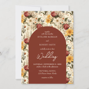 Colorful fall wild flowers terracotta yellow arch invitation