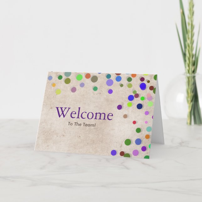 Colorful Falling Sparkles Polka Dots Welcome Card (Front)