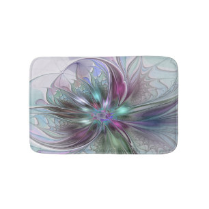 Colorful Fantasy Abstract Modern Fractal Flower Bath Mat