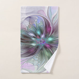 Colorful Fantasy Abstract Modern Fractal Flower Hand Towel