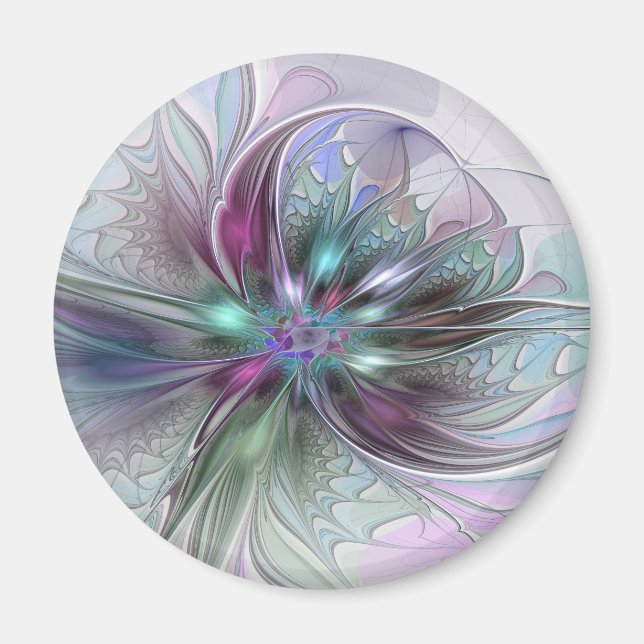 Colorful Fantasy Abstract Modern Fractal Flower Magnet (Front)