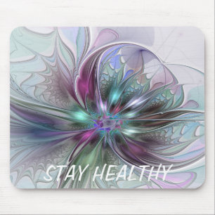 Colorful Fantasy Abstract Modern Fractal Flower Mouse Pad