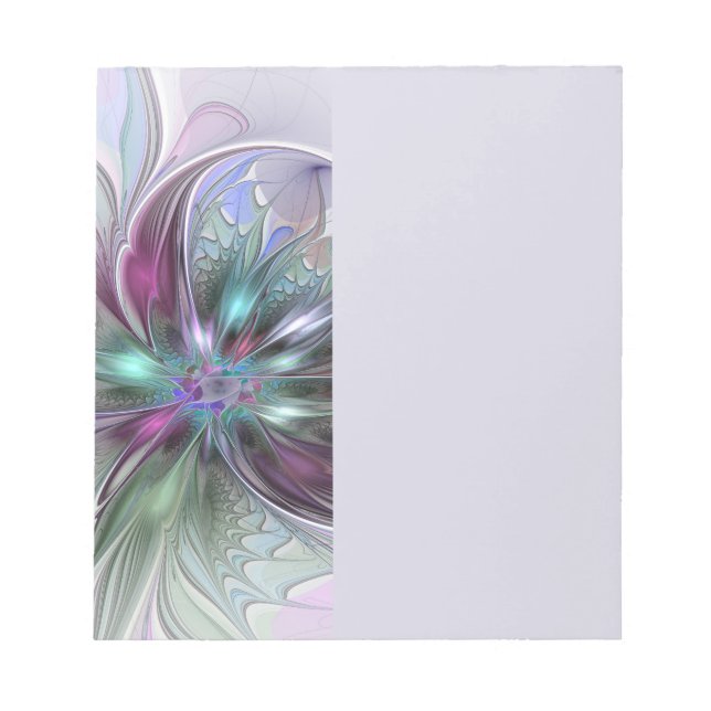 Colorful Fantasy Abstract Modern Fractal Flower Notepad (Front)