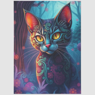 Colorful Fantasy Cat  Tissue Paper