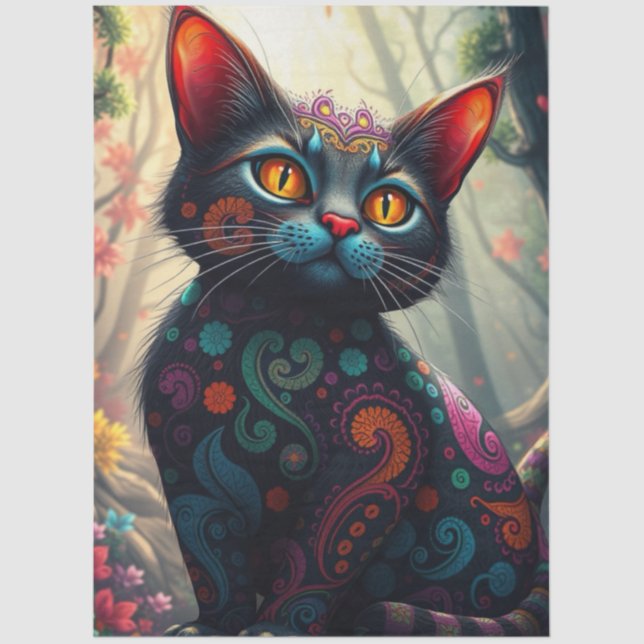 Colorful Fantasy Cat  Tissue Paper (Front)