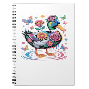 Colorful Fantasy Duck with Flowers and Butterflies Notebook