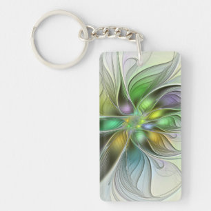 Colorful Fantasy Flower Modern Abstract Fractal Key Ring