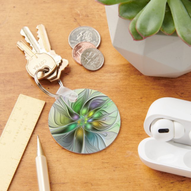 Colorful Fantasy Flower Modern Abstract Fractal Key Ring (Desk)