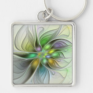 Colorful Fantasy Flower Modern Abstract Fractal Key Ring