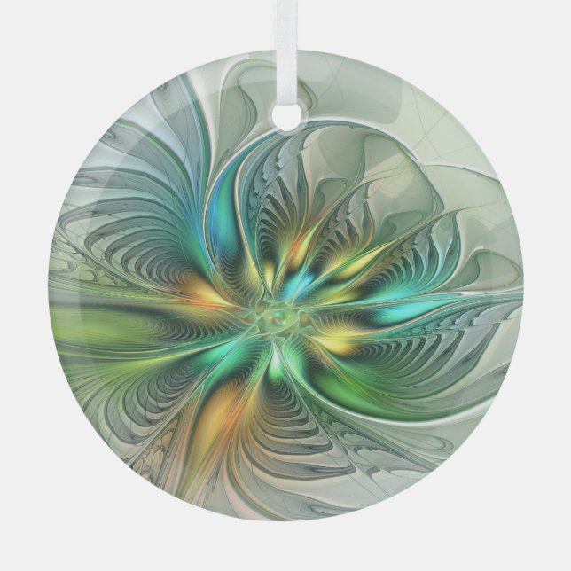 Colorful Fantasy Modern Abstract Flower Fractal Glass Tree Decoration (Front)