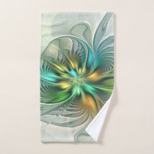 Colorful Fantasy Modern Abstract Flower Fractal Hand Towel