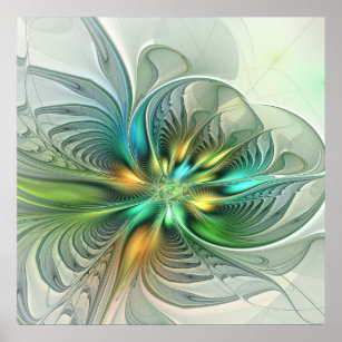 Colorful Fantasy Modern Abstract Flower Fractal Poster
