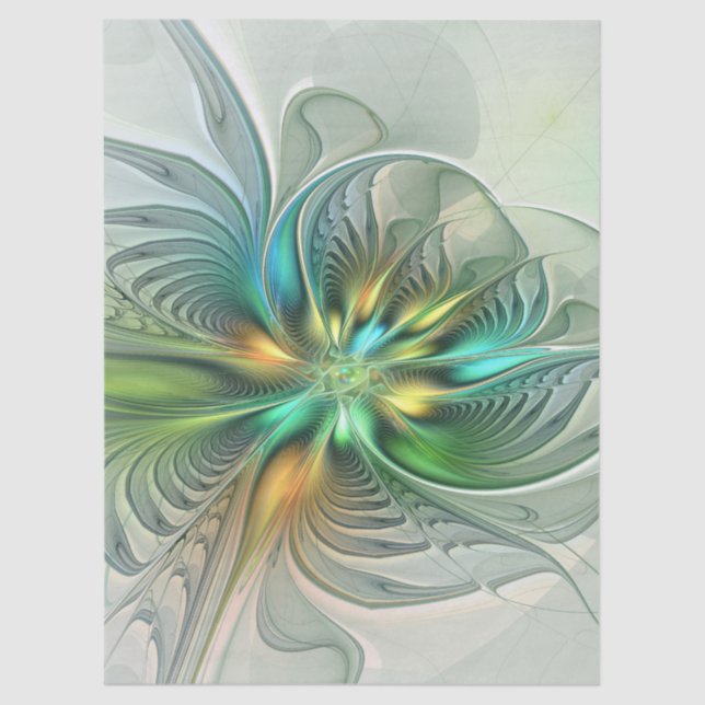Colorful Fantasy Modern Abstract Flower Fractal Tissue Paper (Front)