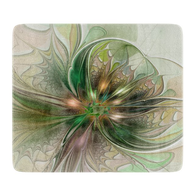 Colorful Fantasy Modern Abstract Fractal Flower Cutting Board (Front)