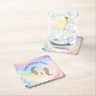 Colorful Fantasy Unicorn Paper Coaster