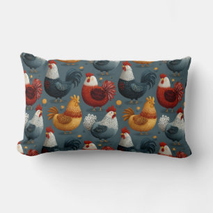 Colorful Farm Rooster And Hens Lumbar Cushion
