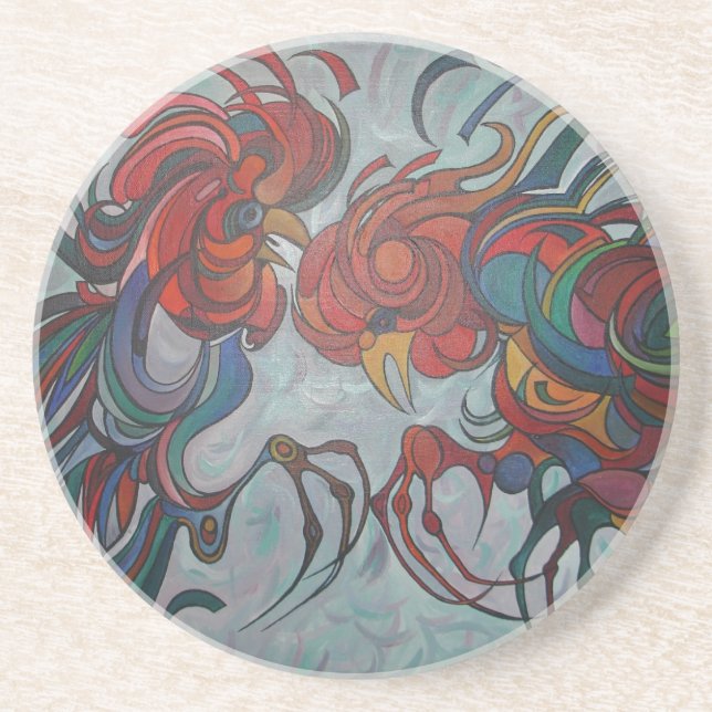 Colorful Farmyard Roosters Coaster (Front)