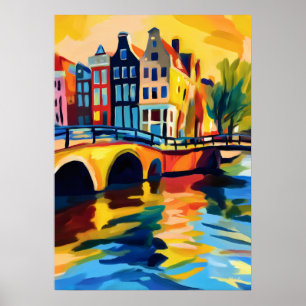 Colorful Fauvist Amsterdam Canal Wall Art