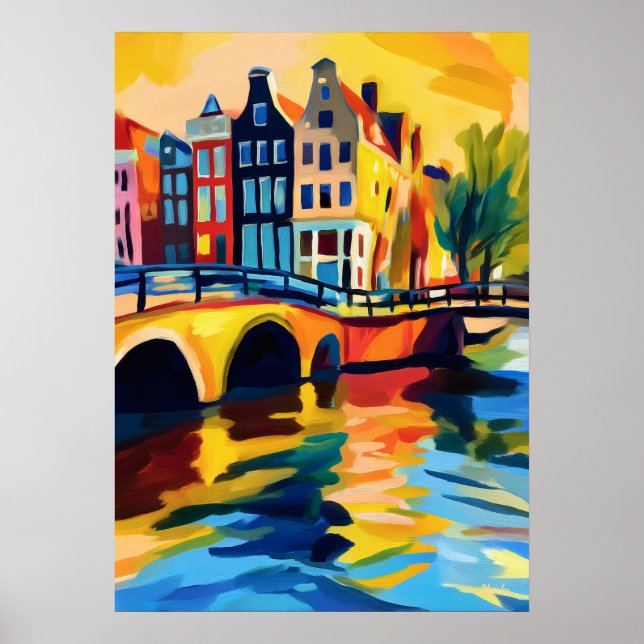 Colorful Fauvist Amsterdam Canal Wall Art (Front)