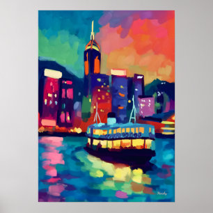 Colorful Fauvist Hong Kong Skyline Wall Art