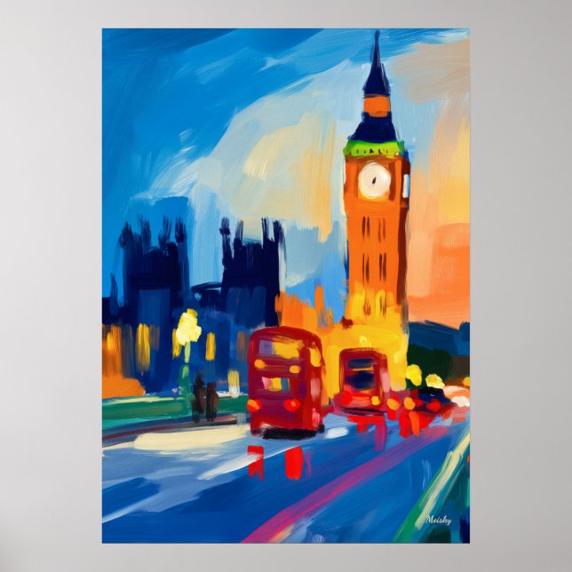 Colorful Fauvist London Skyline Wall Art (Front)