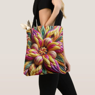 Colorful Faux Basketweave Tote  Bag
