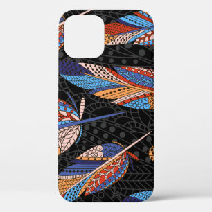 Colorful Feather Pattern Seamless Background. iPhone 12 Case