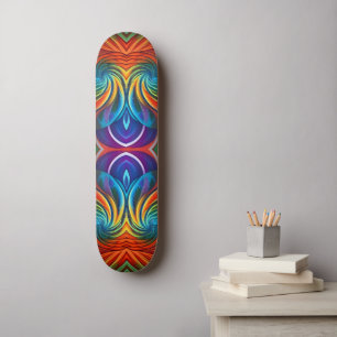 Colorful feather swirl skateboard