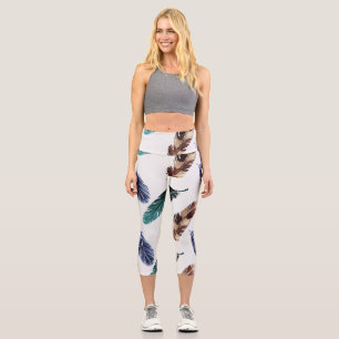 Colorful Feathers Tribal Texture Capri Leggings