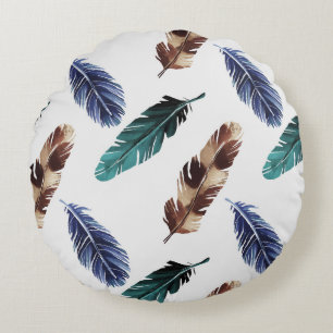 Colorful Feathers Tribal Texture Round Cushion