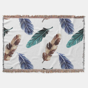 Colorful Feathers Tribal Texture Throw Blanket