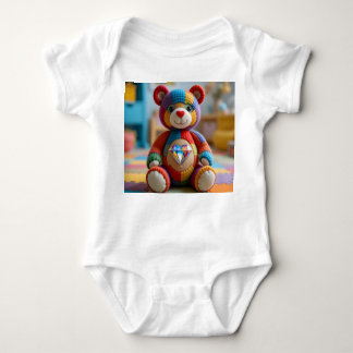 Colorful Felted Teddy Bear Baby Bodysuit