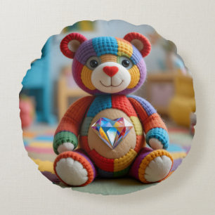 Colorful Felted Teddy Bear Round Cushion