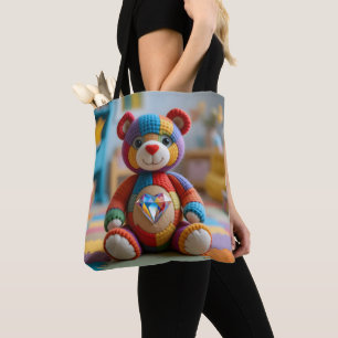 Colorful Felted Teddy Bear Tote Bag