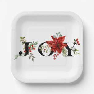 Colorful Festive Joy w/Poinsettias and Berries Paper Plate