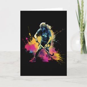 Colorful Field Hockey Player Girl On Womens Field Card