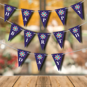 Colorful Fiesta Blue Happy Birthday Bunting