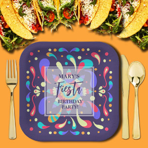 Colorful Fiesta Blue Paper Plate