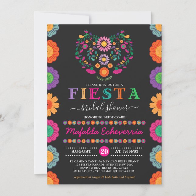 Colorful Fiesta Bridal Shower Mexican Flowers Invitation (Front)