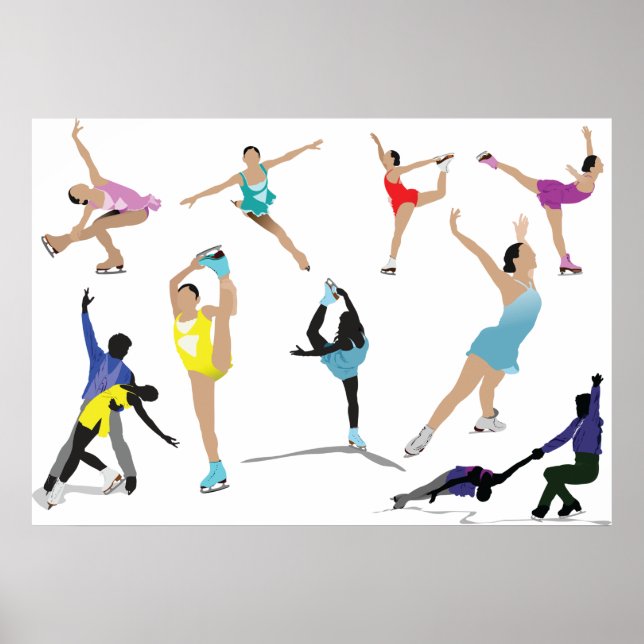 Colorful Figure Skating Ice Skaters in Motion Poster (Front)